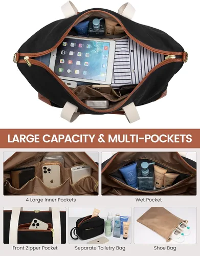 Vista 3 de LOVEVOOK Bolsa de viaje para mujer, bolsas de fin de semana, Negro -, Casual