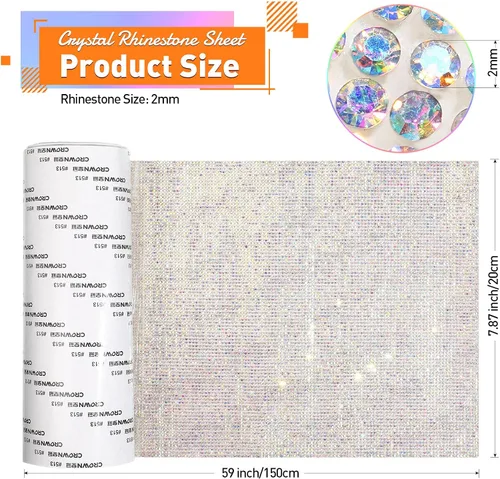 Vista 2 de Outus 60750 Piezas Lámina de Pedrería Brillante 59 x 7.87 Pulgadas Pegatina de Pedrería Autoadhesiva de Cristal Brillante con Diamantes de Imitación