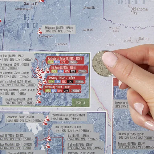 Vista 4 de Impresión para esquiar con mapa de Estados Unidos para rascar - 17 x 22 pulgadas Maps International