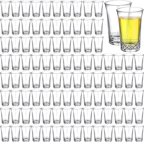 Vista 8 de Zubebe Juego de 150 vasos de chupito de acrílico de 1.2 onzas con base pesada, vasos pequeños redondos de plástico transparente, a granel