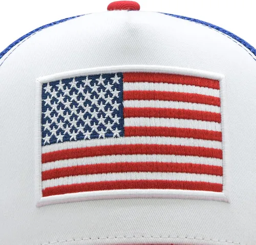 Vista 6 de Gorra de béisbol con la bandera estadounidense para hombres y mujeres, gorra de béisbol ajustable con malla trasera