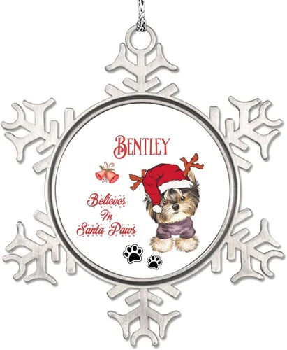 Vista 4 de Christmas Hat Dog Snowflake Ornaments Pug Dog Ornament for Christmas Tree Decor Believes in Santa Claw Metal Custom Pet Christmas Ornaments 2023