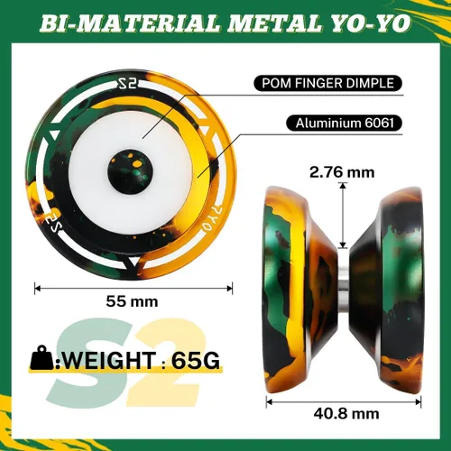 Vista 2 de Yoyo profesional S2 para niños y adultos, Yo Yo Yo de metal sensible Yoyo que no responde, yoyo de doble propósito + rodamiento KK + 10 cuerdas +