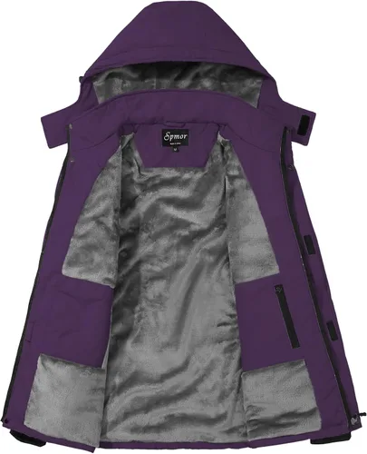 Vista 2 de Spmor - Chaqueta de esquí impermeable para mujer, para montaña, lluvia, abrigo de invierno, a prueba de viento, con capucha