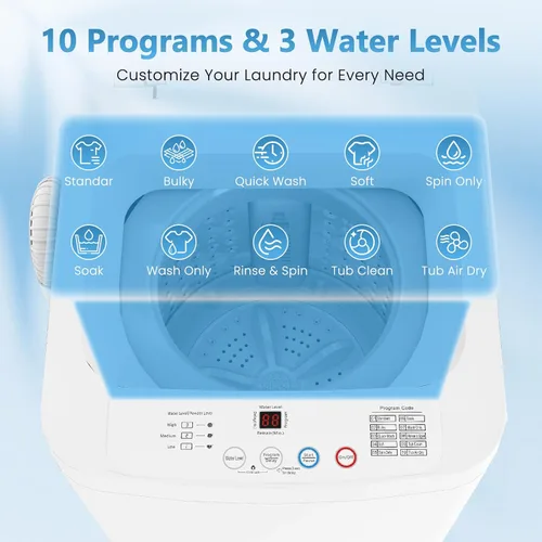 Vista 2 de Auertech Lavadora portátil, lavadora compacta totalmente automática de 0.9 pies cúbicos con bomba de drenaje, 10 programas, 3 niveles de agua, combo