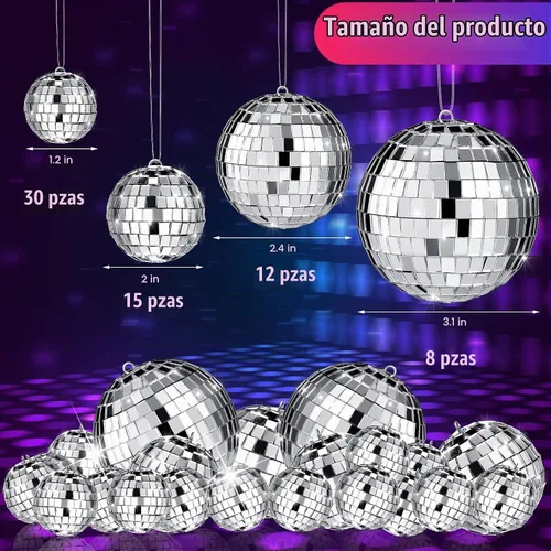 Vista 3 de 65 Piezas Bolas de Discoteca de Navidad Decoración Bolas de Discoteca Espejo Ornamento para Árbol de Navidad Tamaño Variado Bolas Plateadas