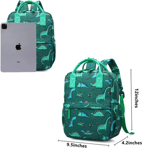 Vista 6 de Linda mochila preescolar para niños pequeños con diseño de unicornio y dinosaurio bolsa de viaje para niñas y niños Dinosaurio 12 pulgadas Mochila