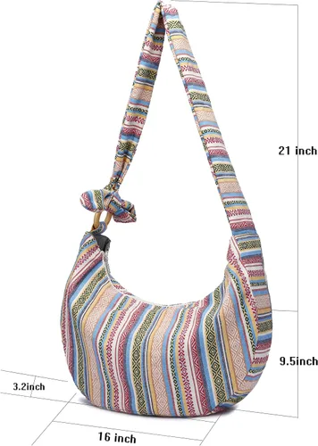 Vista 2 de Bolso cruzado hippie para mujer, bolso de mano bohemio de lona, estilo bohemio