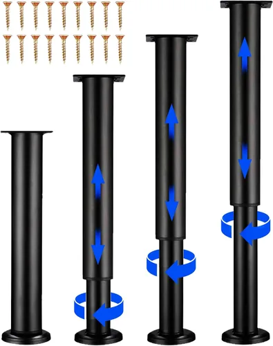 Vista 8 de 4 Piezas Patas de Soporte Ajustables en Altura para Muebles [con Tornillos] 3.15-4.72 pulgadas, Patas de Repuesto de Metal Heavy Duty para Negro