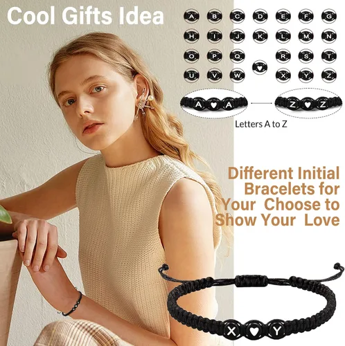 Vista 2 de Pulseras con iniciales para mujeres y hombres, regalos para novia, novio, pulseras de letras "I Love You", regalos para ella, él, mejor amigo