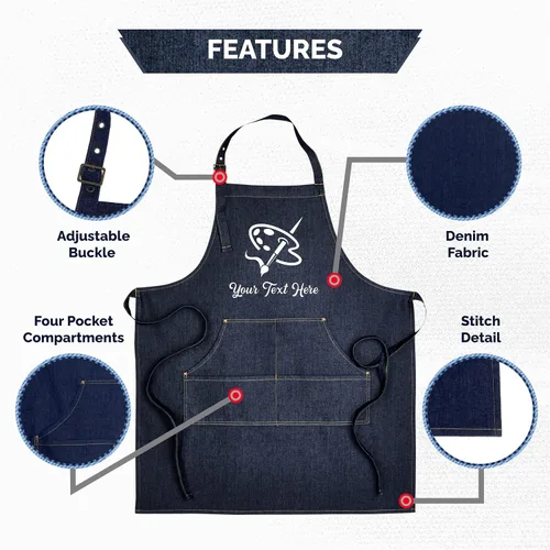 Vista 2 de Delantales personalizados para hombres y mujeres, delantal de pintores de mezclilla personalizados con bolsillos, regalos personalizados