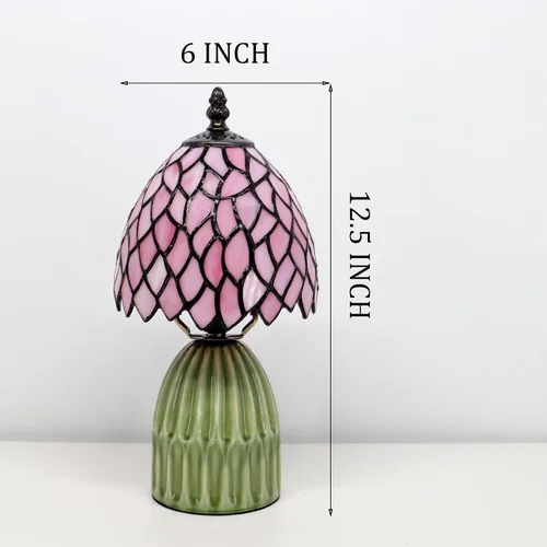 Vista 7 de Tiffany Stained Glass Mushroom Table Lamp 12.5 Inch -Pink Leaf Tiffany Lamp,6X6X12.5 Inch,Small Night Light,Ceramic Base, Mini Accent Light