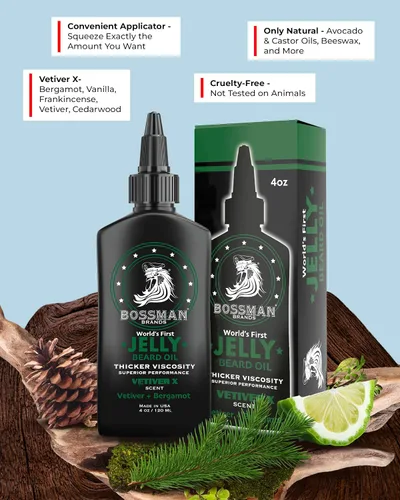 Vista 3 de Bossman Paquete de aceite de gelatina para barba para hombre, paquete de 2, 8 onzas (Royal Oud + Vetiver X Scents), suaviza, hidrata y acondiciona