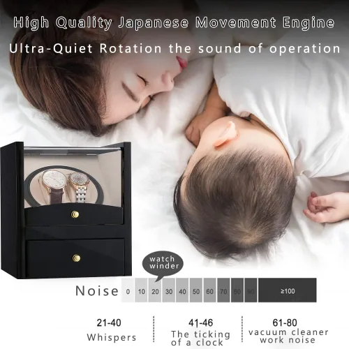Vista 2 de Automatic Single Watch Winder with Quiet Japanese Motor,AC Adapter or Battery Powered,Premium Leather Exterior and Soft Flexible Watch Pillows for