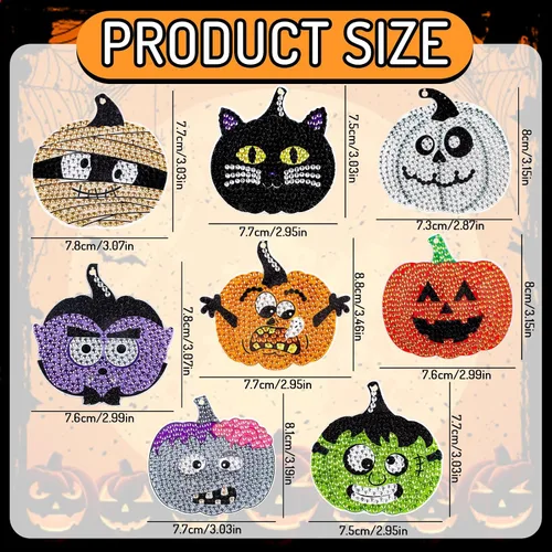 Vista 2 de Whaline Kit de llavero de dibujo de diamantes de Halloween, hecho a mano, caricatura, monstruo, vampiro, momia, gato, colgante de dibujo