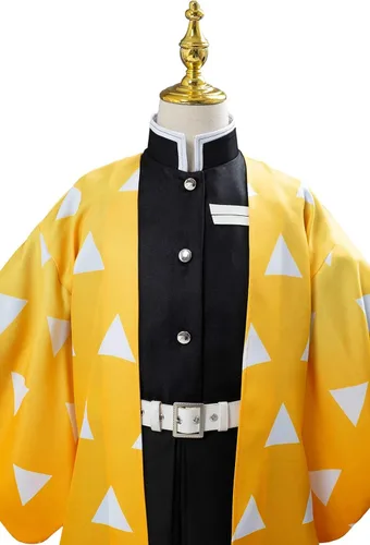 Vista 4 de Agatsuma Zenitsu - Disfraz de capa para niños disfraz de cosplay de Halloween kimono bata de anime uniforme