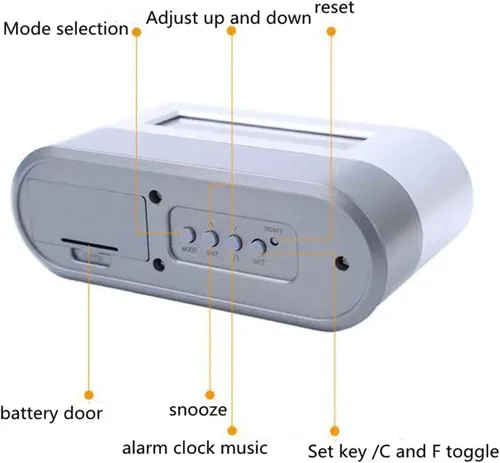 Vista 4 de Soporte para bolígrafo, innovador organizador de despertador para escritorio, reloj electrónico LCD, reloj de calendario perpetuo, reloj digital