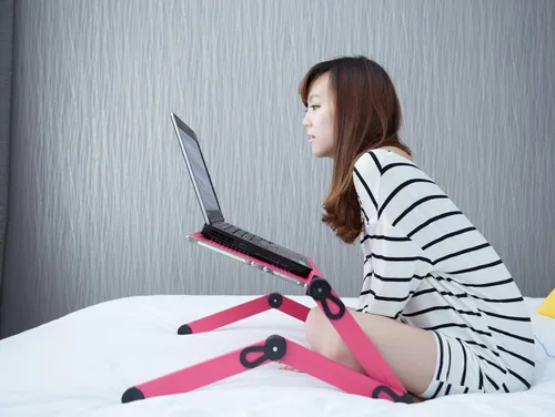 Vista 3 de Soporte de mesa ajustable con ventilación para laptop, bandeja de cama portátil, soporte para tablet, soporte para libros, juntas de botón de hasta
