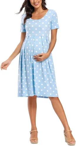 Vista 3 de BBHoping Vestido de maternidad casual a rayas para mujer, manga corta y 34, longitud hasta la rodilla, ropa de embarazo para baby shower