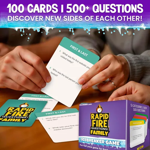 Vista 2 de QUOKKA Juego de tarjetas de conversación familiar – Juego de romper el hielo para niños y familias – Tarjetas rompehielos con más de 500 preguntas