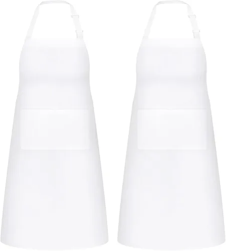 Vista 26 de NLUS Paquete de 2 delantales de cocina ajustables con babero, delantal de chef suave con 2 bolsillos para hombres y mujeres (rayas negras)