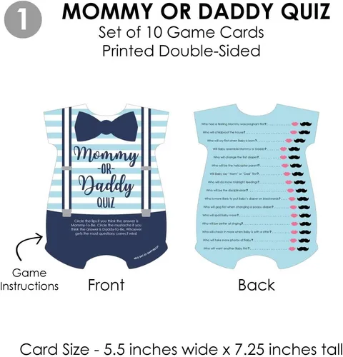 Vista 4 de Big Dot of Happiness Baby Boy - 4 juegos azules para baby shower - 10 cartas cada uno - Quién sabe mejor a mami, cuestionario de mamá o papá, qué