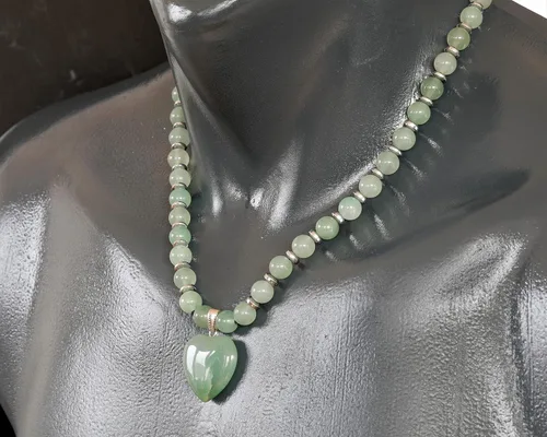 Vista 38 de Colgante de corazón de aventurina natural, Collar de cuentas de aventurina genuina, Collar de piedra verde, Collar de piedras preciosas, Cuentas