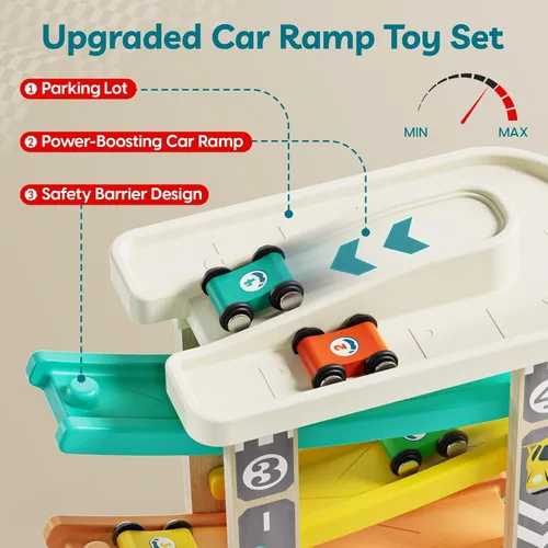 Vista 3 de TOP Bright Juguetes de rampa de madera para niños pequeños de 1 a 2 años de edad, habilidades motoras, pistas de carreras, rampa de automóvil