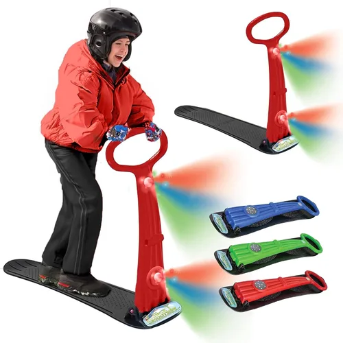 Vista 8 de Geospace Winter Fun - Patinete de nieve plegable, patinaje de esquí, trineo de nieve, snowboard para niños con 2 luces LED, tabla de arena portátil