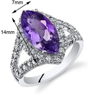Vista 3 de Anillo de plata de ley de 2,25 quilates con amatista de corte marquesa, tallas 5 a 9
