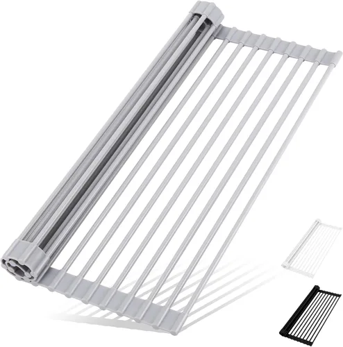 Vista 8 de HANZENMA Estante triangular para fregadero, estante multifuncional sobre la encimera, esterilla plegable para secar el fregadero, resistente al Negro