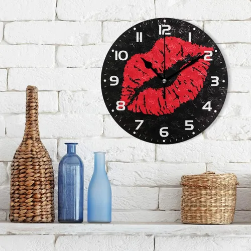 Vista 3 de Naanle Sexy labios rojos en negro redondo/cuadrado/diamante acrílico reloj de pared pintura al óleo casa oficina escuela decorativo creativo doble