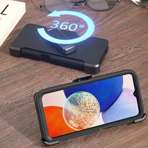 Vista 2 de Funda para teléfono Samsung Galaxy A14 5G, resistente, dura, a prueba de golpes, con funda de clip para cinturón para Samsung A14 5G 2023 (negro)