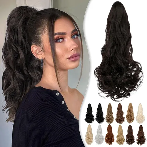 Vista 13 de Extensión de cola de caballo de 18 pulgadas, extensiones de cola de caballo sintéticas de aspecto natural, extensiones de cabello para mujer, rubio