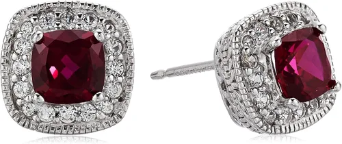 Vista 11 de Amazon Essentials Aretes de plata de ley con piedra natal de corte cojín y zafiro blanco creado (anteriormente colección Amazon)