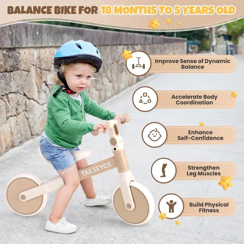 Vista 2 de Takeeyce Bicicleta de equilibrio para niños de 2 años, bicicleta de equilibrio para bebés con asiento ajustable y manubrio, bicicleta