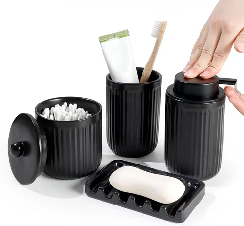 Vista 14 de BosilunLife Juego de 4 accesorios de baño de cerámica negra Negro suave