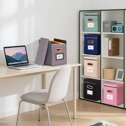 Vista 2 de Paquete de 2 Organizador de Carpetas de Archivos Colgantes con Tapa, Caja de Almacenamiento de Archivos de Tela Tamaño Carta Plegable, Soporte