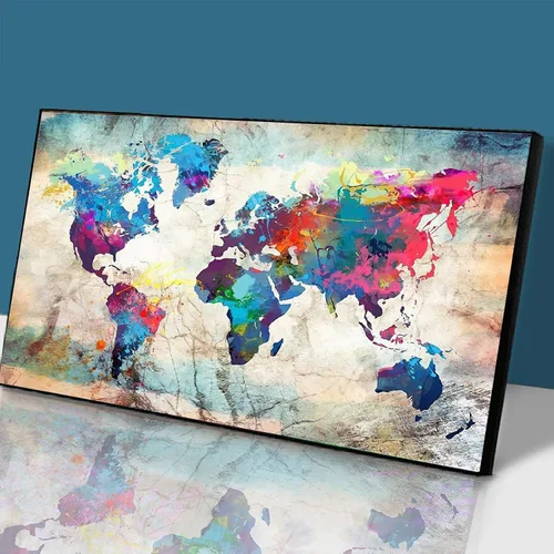 Vista 2 de YALKIN Kits de pintura de diamantes para adultos, pintura de diamantes 5D grande para bricolaje, mapa del mundo (31.5 x 15.7 pulgadas), pintura por