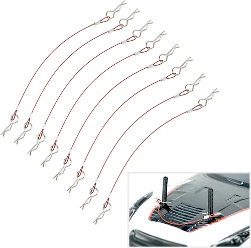 Vista 8 de ShareGoo - Paquete de 8 clips de metal en R con cuerda antipérdida de acero para carrocería RC compatible con 1/8 1/10 Traxxas HSP Arrma Axial Negro