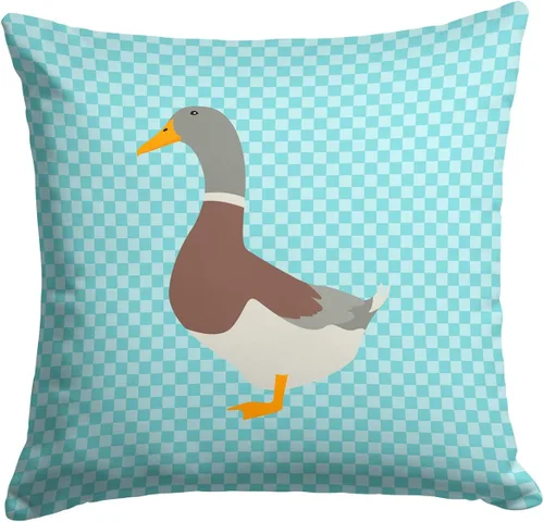 Vista 463 de Caroline's Treasures BB8163PW1414 Beltsville - Almohada decorativa de tela a cuadros pequeños, color blanco, pavo y gallina azul, lavable a máquina