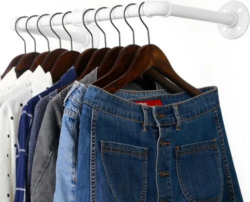 Vista 13 de WEBI Perchero de Ropa Montado en la Pared, Perchero de Tubo Industrial de 20 Pulgadas para Colgar, Barra de Ropa de Hierro Resistente, Varilla
