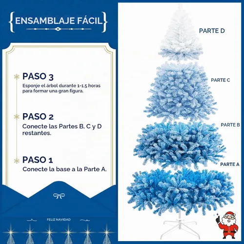 Vista 8 de Yaheetech - Árbol artificial de Navidad preiluminado de 9 pies con 900 luces incandescentes de color blanco cálido, árbol de Navidad con flecos