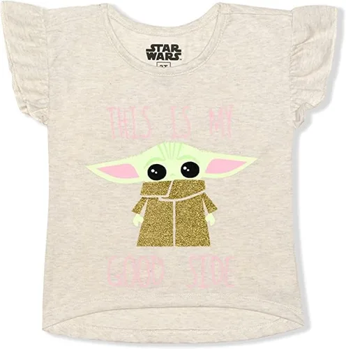 Vista 4 de STAR WARS Baby Yoda - Conjunto de camiseta y pantalón corto para bebé y niño pequeño, color rosabeige, Beige claro
