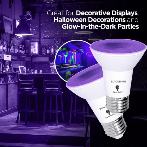 Vista 2 de Bluex Bombillas 4 unidades PAR20 LED de luz negra, 10 W (equivalente a 100 W) E26, nivel de foco de luz negra 385-400 nm, para pintura corporal