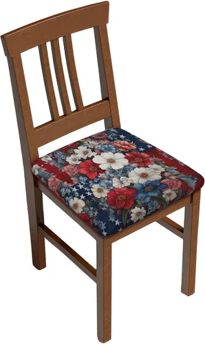 Vista 18 de Fundas de asiento para silla cuadrada de comedor de otoño de 16.9 pulgadas, dos piezas, funda de cojín elástica ajustable de repuesto extraíble