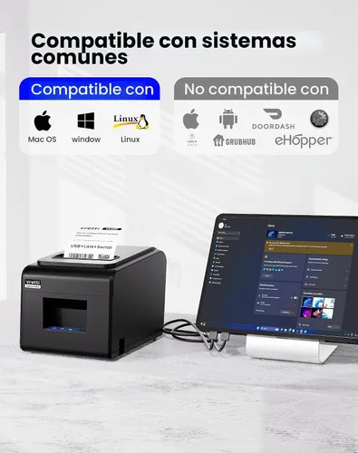Vista 2 de Impresora de Recibos Térmica vretti, Impresora Térmica Directa de 3'1/8 80mm con USB Serial LAN Port - Impresora POS de Cocina con Soporte