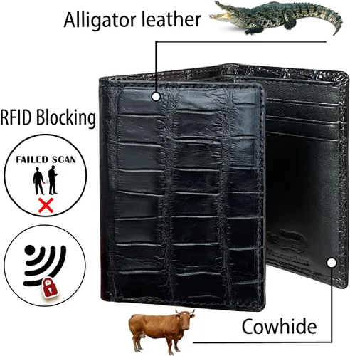 Vista 2 de Cartera hecha a mano de cocodrilo cocodrilo para el vientre de cuero. Cartera de cuero genuino con bloqueo RFID hecha por artesanos vietnamitas