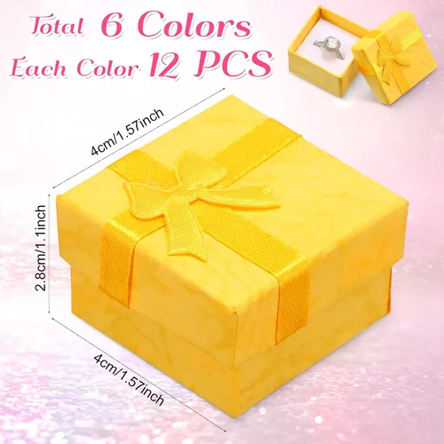 Vista 2 de 72 cajas de anillos de 1.6 x 1.6 pulgadas, caja de joyería de cartón duro con lazo de cinta, pequeñas cajas de regalo para pequeñas empresas