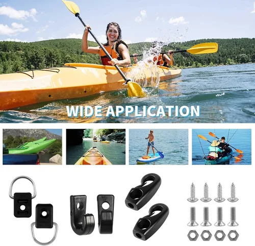 Vista 6 de CLIO Kit de aparejo de cubierta de kayak, cuerda elástica de 8 pies con extremos de cuerda elástica y anillo en D de pesca con tornillo 304 M6 y 6